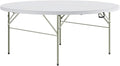 PRO&Family Commercial Round Folding Table, White Top, Powder-Coated Steel Frame, High-Impact Polyethylene Construction, Perfect for Wedding, Party, Shool, Church. (1, 72" Bi-Fold)