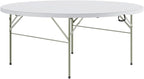 PRO&Family Commercial Round Folding Table, White Top, Powder-Coated Steel Frame, High-Impact Polyethylene Construction, Perfect for Wedding, Party, Shool, Church. (1, 72" Bi-Fold)