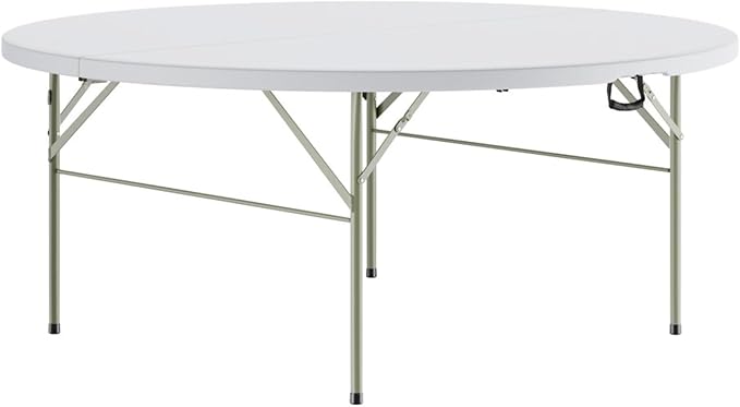 PRO&Family Commercial Round Folding Table, White Top, Powder-Coated Steel Frame, High-Impact Polyethylene Construction, Perfect for Wedding, Party, Shool, Church. (5, 72" Bi-Fold)