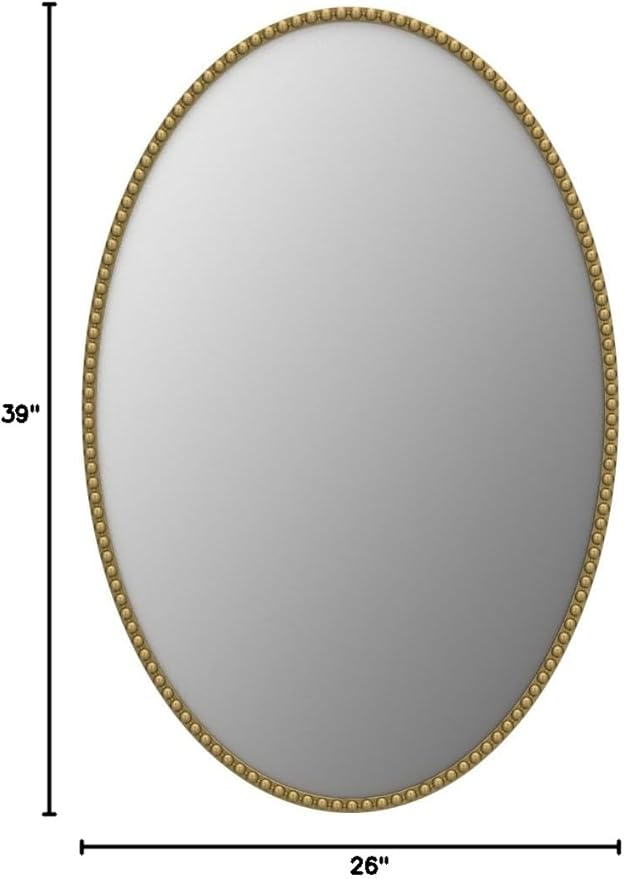 Oval Wall Mirror for Bathroom, 26"x39" Antique Gold Metal Beaded Frame Decorative Accent Mirror, Large Hanging Vanity Mirror for Bedroom, Living Room, Entryway