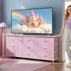 WLIVE Dresser TV Stand for 75 Inch TV, 9 Drawer Dresser for Bedroom, A-Pink