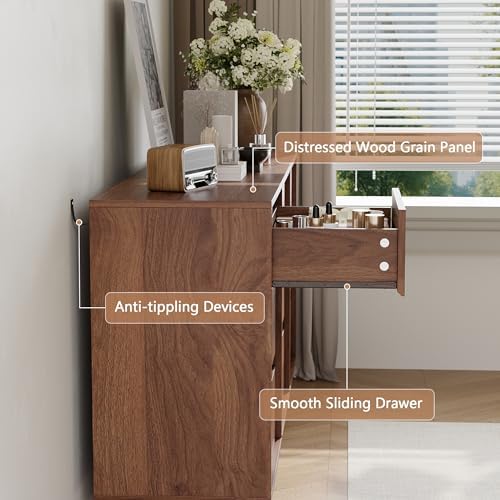 9 Drawer Walnut Dresser for Bedroom,59" Wide Mid Century Modern Dresser