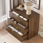 MAISONARIA Fluted Dresser for Bedroom, 32 Inch Wide Nightstand with Large Drawer, 3 Drawer End Table for Bedroom, Living Rooms, Offices, and Entryways, Walnut