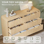 Decofy 55" W Fluted 6-Drawer Dresser for Bedroom,Natural Oak