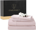 100% Egyptian Cotton Sheets King Size 4PCS 1000 Thread Count Sateen Weave Soft Breathable 16-Inch Deep Pocket （King,Light Pink）