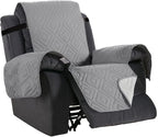 H.VERSAILTEX Reversible Quilted Recliner Covers Water Resistant Furniture Protector for Reclienr Chair with Elastic Straps for Pets Kids Sitting Width Up to 28"(Oversized Recliner, Light Grey/Beige)