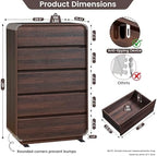 Standifurno Walnut Dresser for Bedroom, Modern 5 Drawer Closet, Freestanding Dressers with Deep Drawers, Large Storage Organizer for Living Room, 29.5’’ W