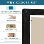 Hongkee 9x12 Picture Frame Set of 4, Made of Glass and Rustic Black Wooden Frame - Display Picture 6x8 with Mat or 9 x 12 Without Mat, 9 by 12 Photo for Wall or Tabletop