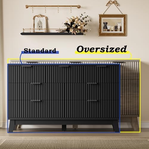 BORNOON 57" Long Dresser for Bedroom, 7-Drawer Fluted Chest, Wide Wood Storage Dresser with Metal Slides and Handles, Stable Base, Modern Clothes Organizer for Primary Suite, Guest Room, Nursery
