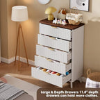 GarveeHome Fluted Dresser for Bedroom with 5 Deep Drawers, White
