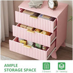 Xixini Fluted Dresser for Bedroom with 3 Drawers, 24" Wide Modern Chest of Drawers with Metal Handle, Wooden Dresser TV Stand, Wood Closet Clothes Storage Organizer for Living Room, Hallway, Pink