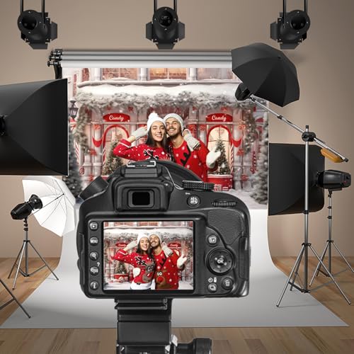 10x6.5ft Red Christmas Candy Shop Photo Backdrop Xmas Gingerbread House Banner Santa Candyland Background Christmas Baby Shower Themed Birthday Decor Candy House Party Photo Booth Props - size: 10x6.5ft