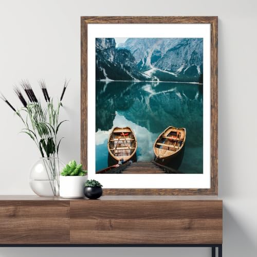 Hongkee 16x20 Frames Set of 4, 16 x 20 Rustic Brown Wood Style(Mat 11x14)