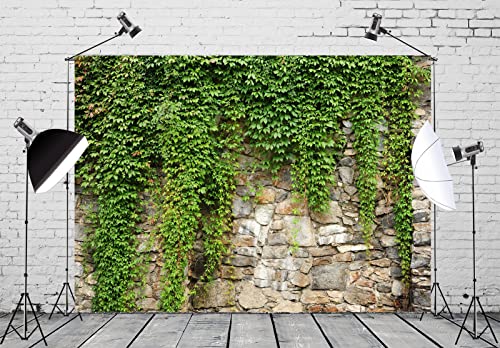 BELECO 10x6.5ft Fabric Green Leaves Wall Backdrop Old Stone Wall with Green Leaves Vine Spring Garden Nature Backdrop Greenery Banner Background Home Decor Wedding Birthday Photoshoot Studio Props - size: 10x6.5FT