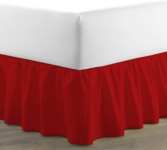 Bed Skirt - Ruffled Bed Skirt (King XL, Red) 12 Inch Drop Dust Ruffle with Platform, 100% Cotton 800 Thread Count Fabric - Dust Ruffle Bedskirt for Easy Fitting and Easy Care