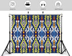 7x5ft Ethnic Geometric Backdrop Navy Yellow Tribal Pattern Photography Background for Mexican Themed Party and Art Display Wall Decorations Tapestry Photo Booth Props - size: 7x5ft