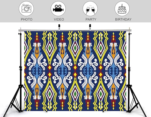 7x5ft Ethnic Geometric Backdrop Navy Yellow Tribal Pattern Photography Background for Mexican Themed Party and Art Display Wall Decorations Tapestry Photo Booth Props - size: 7x5ft