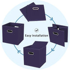 Black Fabric Cubby Storage Bins,13x13x13 Inches ,Cube Organizer Bin Foldable Storage Boxes with Dual Handles Fabric Organizer Box and collapsible Storage basket,Set of 6,Navy Blue