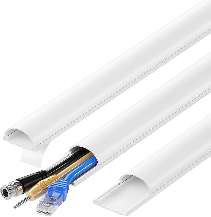 ZhiYo D Cord Hider for Wall Mount TV, 39in(3 x L13) Self-Adhesive Cable Hider Kit, PVC Cord Covers for Wires on Wall, White Cable Raceway, Paintable Wire Hiders, 1.2" (W) x 0.55" (H)