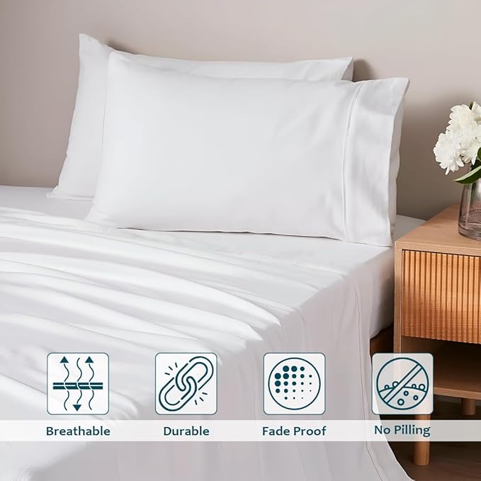 California King Sheet Set - Luxury 338 Thread Count 100% Egyptian Cotton Sateen, Deep Pocket Sheets with All Around Elastic for a, Hotel Quality Bedding Set (White Solid)