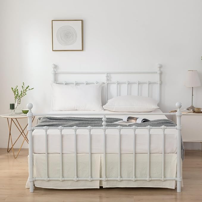 Queen Bed Skirt, Pleated Waffle Weave Bed Skirt with Split Corners, Tailored Dust Ruffle 16 Inch Drop Easy Fit, Machine Washable, Ivory, 16" Queen