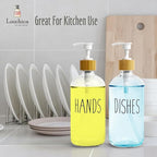 LOOCHICA 2 Pack Clear Glass Soap Dispenser with Plastic Pump, Transparent Dish and Hand Soap Dispenser Set, Refillable Reusable Apothecary Soap Pump Dispenser Bottles for Bathroom and Kitchen
