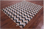 Modern Design Premium Cowhide Leather Carpet with Chevron Pattern, Area Rug (Beige/Black/Grey/Ivory, 8x10)