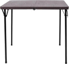 Flash Furniture Dunham 2.83-Foot Square Bi-Fold Brown Wood Grain Plastic Folding Table with Carrying Handle