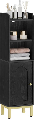 Hzuaneri Bathroom Storage Cabinet, Small Corner Floor Cabinet with Door and Shelves, Narrow Toilet Paper Holder, Bathroom Organizer with Adjustable Shelf, for Small Spaces, Black BC38204GV1