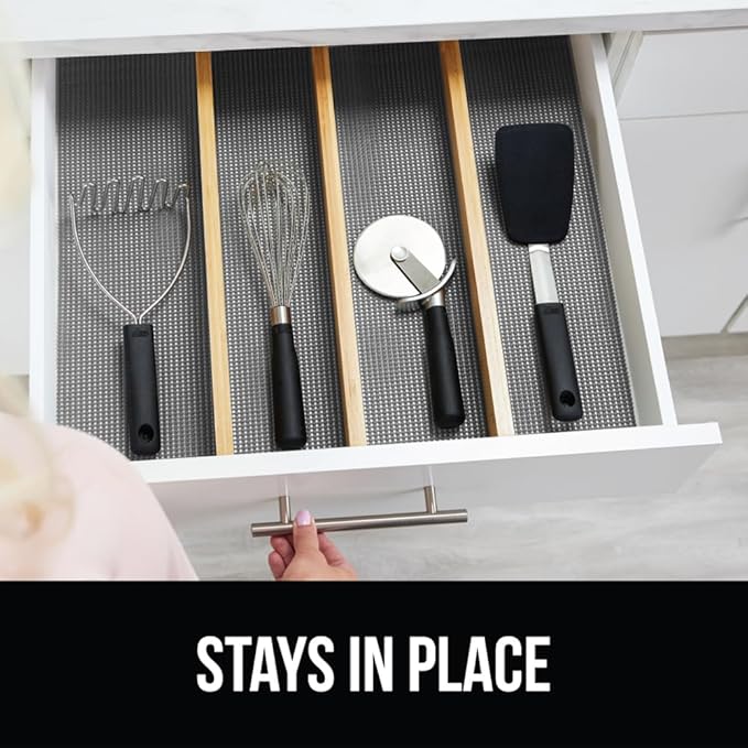 GORILLA GRIP powerGRIP Drawer Shelf and Cabinet Liner, Thick Strong Hold, Non-Adhesive Liners Protect Kitchen Cabinets and Cupboard, Bathroom Drawers, Easy Install, Breathable Mat, 20" x10', Gray
