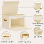 Homsorout Large Storage Bins with Lids - Front Opening Fabric Storage Bins, Flap Closet Organizer with Handles, Collapsible Boxes with Lid, Decorative Basket for Home, Dorm, 2 Pack, Beige