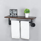 MBQQ Retro Black Shelving Bathroom Pipe Shelves with Towel Bar Over Toilet, 24 inch Pine Wood Floating Shelves for Wall Mounted Bedroom,Kitchen, Farmhouse, Living Room