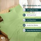 NON Sticky cotton Queen Size Sleeper Sofa Sheets, 4 Piece Egyptian Cotton Bed Sheet Set for Sofa Bed, 6" Deep Pocket Fitted Sheet for Pull Out Couch Mattress, 60" x 75", Sage Solid, Soft & Breathable
