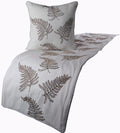 The HomeCentric White Bed Runner, Full Size 68"x18" Decorative Bed Runner with 2 Matching Pillow Cover, White Linen Bed Scarf in Fern Embroidery & Pearl - Fern Blossom