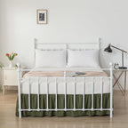Tufted Dot Bed Skirt Queen Size Ruffled Bed Skirt with Split Corners, 16 Inch Drop Dust Ruffle Bed Skirts with Platform, Olive Green