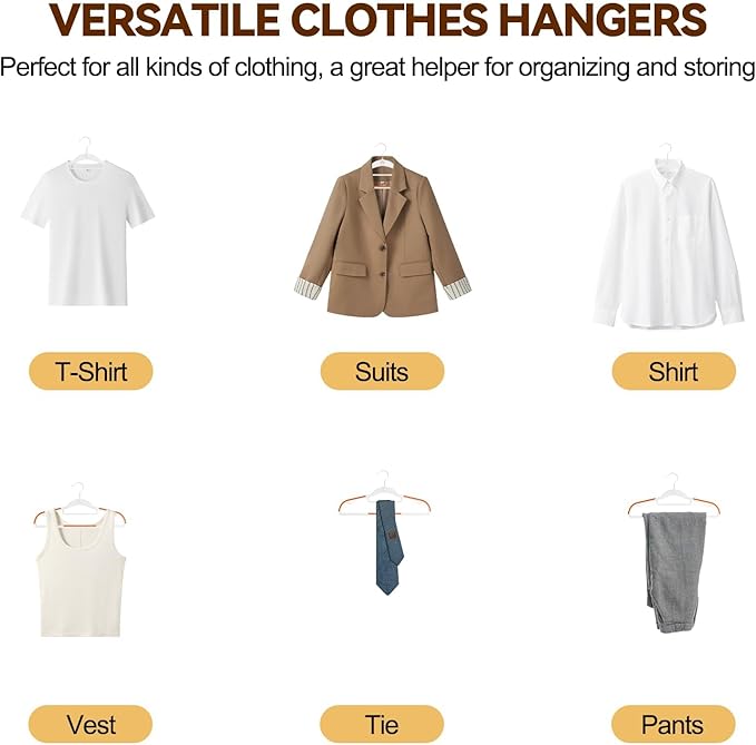 Plastic Hangers 50 Pack, Stackable Slim Space Saving Hangers with Non-Slip Pads, 360° Swivel Hook, Cascading Strip for Vertical Storage, Closet Organizer for Shirt, Suit, Skirt, Coat - Orange