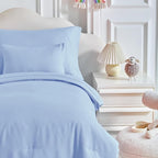 Toddler Bedding Set - 5 Piece Soft and Breathable Toddler Bed Set for Boys and Girls, Includes Quilted Comforter, Fitted Sheet, Flat Top Sheet, Standard Pillowcase and Toddler Pillowcase, Light Blue