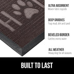 GORILLA GRIP 100% Waterproof All-Season WeatherMax Doormat US Designed Natural Rubber, Stain and Fade Resistant, Low Profile Indoor Outdoor Door Mats, Easy Clean Patio Mat, Espresso Home Paw