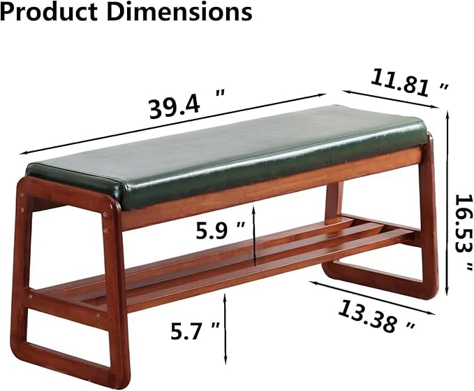 Shoe Rack Bench, Solid Wood Entryway Bench, Shoe Bench with Cushion Padded Seat for Entry, Hallway(Green-39.4")