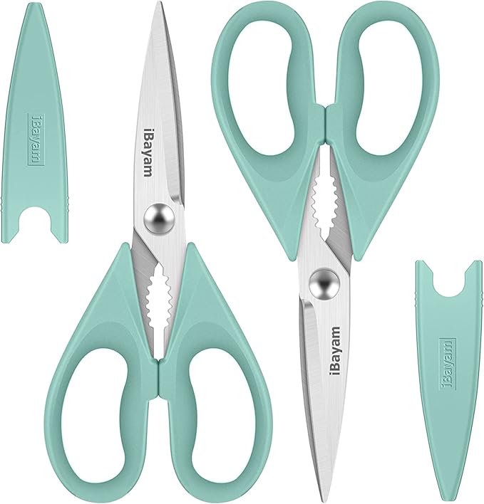 Kitchen Shears, iBayam Kitchen Scissors Heavy Duty Meat Scissors Poultry Shears, Dishwasher Safe Food Cooking Scissor All Purpose Stainless Steel Utility Scissor, 2-Pack (Aqua Sky)