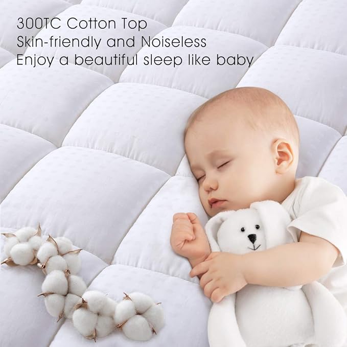 EASELAND King Size Mattress Pad Pillow Top Mattress Cover Quilted Fitted Mattress Protector Cotton 8-21" Deep Pocket Cooling Topper (78x80 Inches, White)