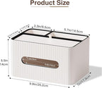 KINGFOM Leather Tissue Box Cover with Storage Tray, Decorative Tissue Box Holder Organizer for Office Desk, Bedroom & Nightstand, Remote Control Holder for Perfume, Watch, Glasses, Pens (Ivory White)