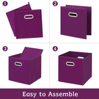 Fabric storage bins Cubes, Fabric Cube Organizer with Handle, Foldable Cube Bins for Cloth or Accessary Storage, 11x11x11, Set of 3, (Purple)