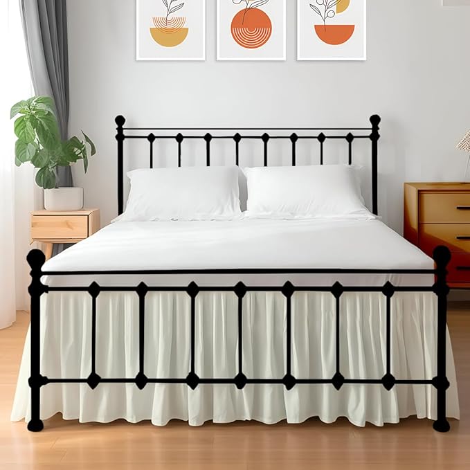 Shreem Linen Ruffled Bed Skirt with Split Corners, Gathered Style, 100% Microfiber, 30-Inch Drop, Dust Ruffle Bedskirt with Platform, Full-XL, Ivory