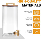 2 PCS 1.5 Gallon Glass Drink Dispenser, Beverage Dispenser With Wood Stand, Lid and Stainless Steel Spigot, Large Water Dispenser for Parties, Perfect for Lemonade, Juice, Tea and Daily Drinks