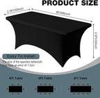 Trlyc 2 Pack 8FT Spandex Table Cloth - 96 x 30 Inch Rectangular Stretch Tablecloth, Wrinkle Resistant Scretch Table Cover for Wedding, Party, Banquet, Picnic, Outdoor Decoration (2Pcs,Black)