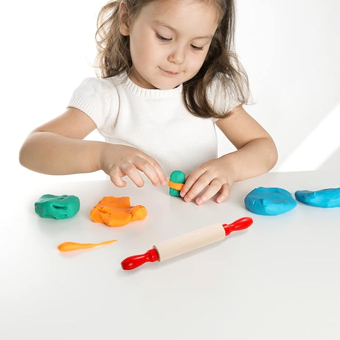SOUJOY Set of 12 Mini Rolling Pin, 8 Inch Wood Dough Roller for Baking with Red Handle, Small Clay Rolling Pin for Craft Fondant Pastry Pizza Crafting and Imaginative Play