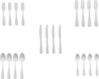 Amazon Basics Silverware Set, Stainless Steel Flatware, Dishwasher Safe, Service for 4, 20-Piece Forks and Spoons, Round Edge, Everyday Use (Pack of 2)