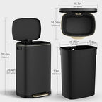 ELPHECO Kitchen Trash Can with Lid Soft Close, 13 Gallon / 50L Stainless Steel Pedal Garbage Can, Heavy-Duty Fingerprint Proof Step Wastebasket with 20 Bags, Removable Bucket, Home Office, Matte Black