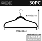 MIZGI All Black Velvet Hangers 30 Pack,Premium Flocked Clothes Non-Slip Felt,Sturdy Black Hangers Heavy Duty Coat,Durable Suit Hanger for Space Saving, No Hanger Marks